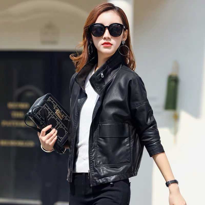 THEME 21 Pu Leather Jacket Women Fashion Black Motorcycle Coat Short Faux Leather Plus Size Casual Biker Jacket Outerwear 210909