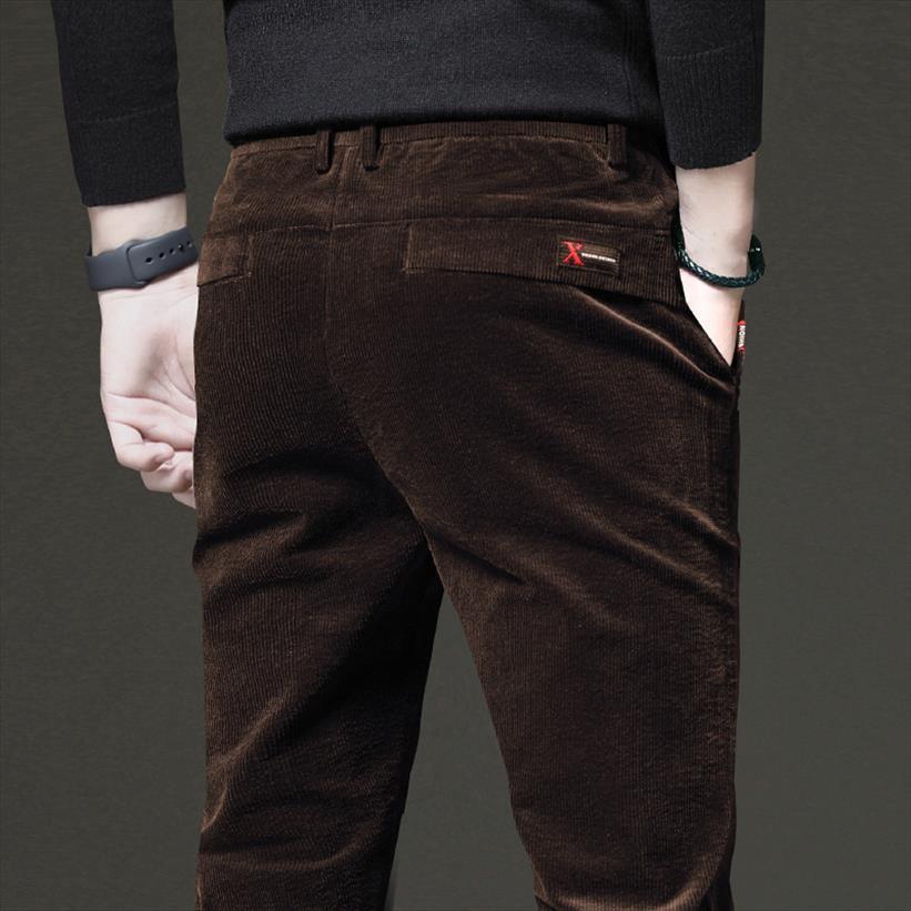 

corduroy casual korea style women pants elastic waist winter pencil man overalls, Black