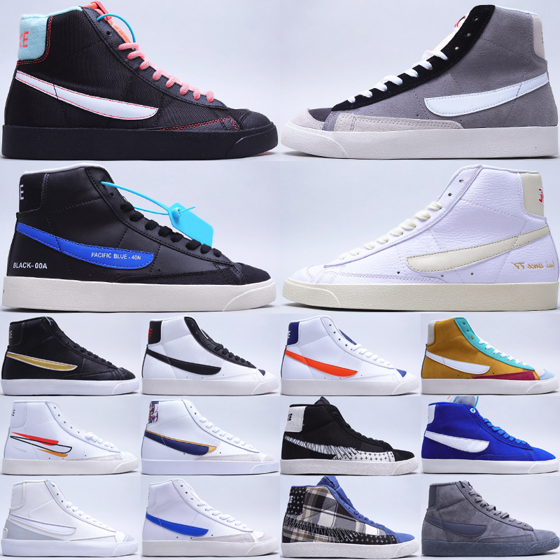 

Blazers Mid 77 Vintage Men Women Casual Shoes Black Atomic Pink Cool Grey Color Code Popcorn Suede Deep Royal Outdoor Skateboard Sneakers Size 36-45, #002 white red black