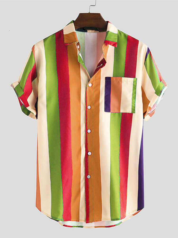 

light casual color stripe printed Men's summer short sleeve shirt, White;black