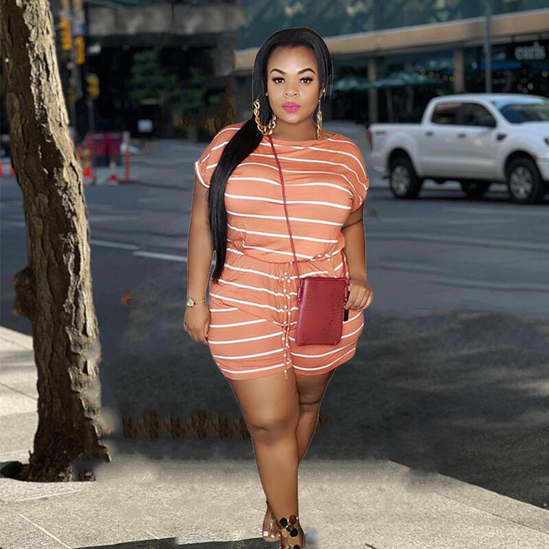 

Plus Size Pants Women One Piece Jumpsuit Summer Clothes Mid Waist Elastic Shorts Jumpsuits Striped Romper Wholesale Drop, Purple