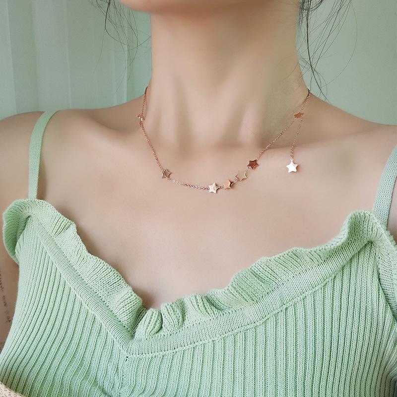 

Pendant Necklaces Tassel Necklace Star Titanium Steel Women Ladies Collier Femme Acero Inoxidable Joyeria Mujer Rose Gold Chain