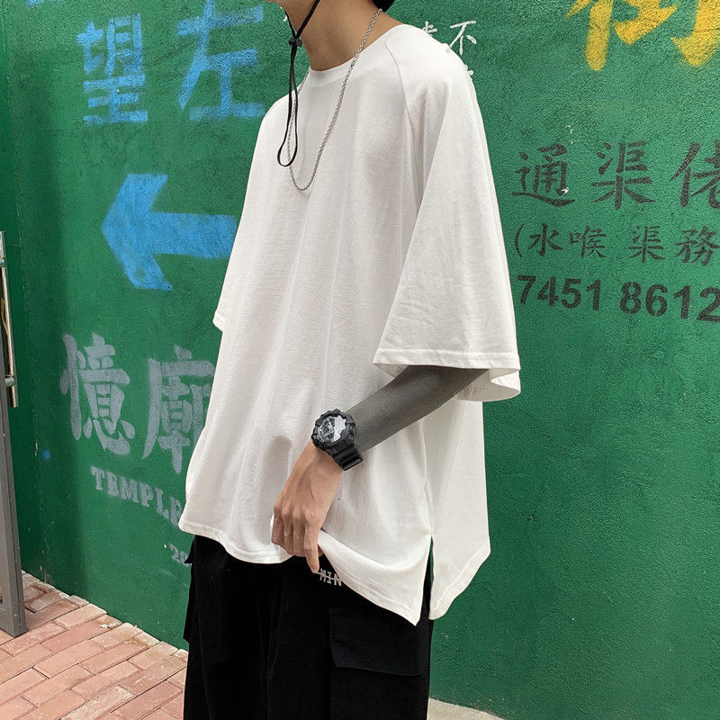 

2021 New Summer Cotton T-shirt Men's Fashion Casual O-neck t Shirt Men Streetwear Korean Loose Hip-hop Short-sleeved Tshirt Mens Tops Bktt, White