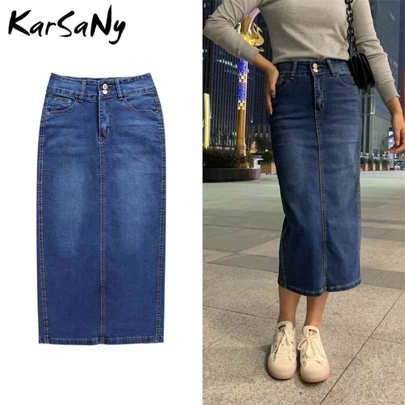 

KarSaNy Denim Skirt Long Straight  Womens Summer Blue Vintage Jeans  For 210629