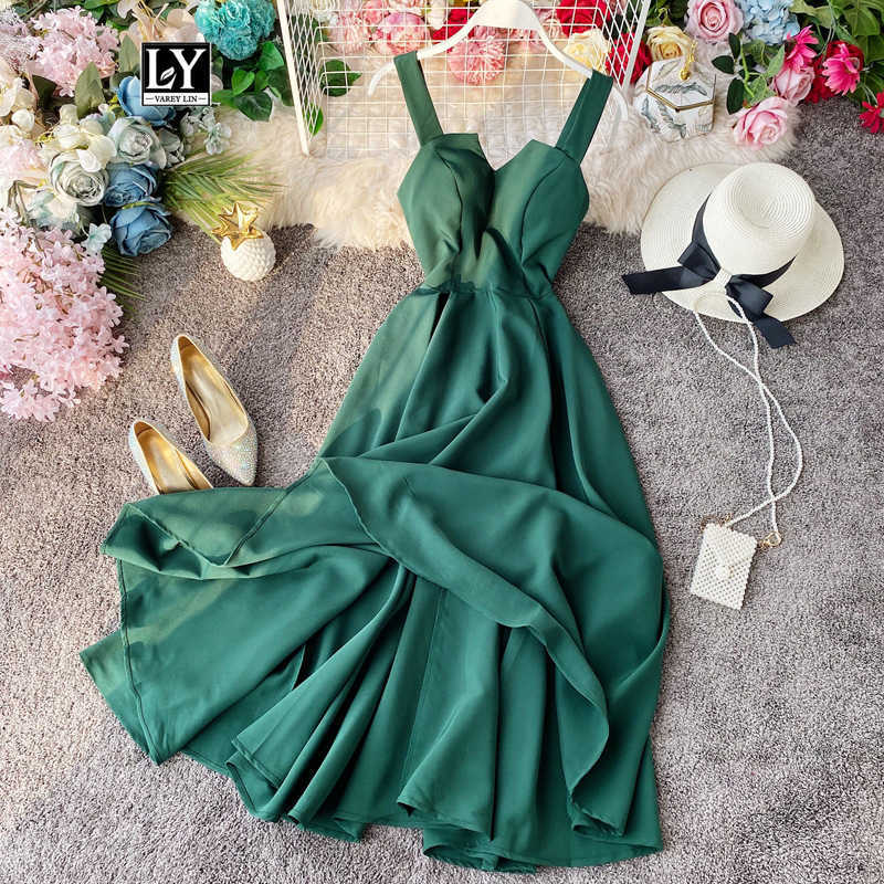 

LY VAREY LIN Women Vintage Long Dress Sexy Spaghetti Strap Backless Bandage Party Elegant Slim High Waist Vestidos 210526, Green