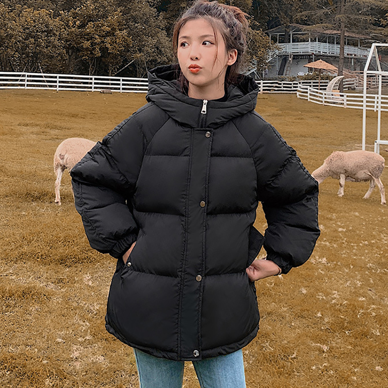 

2021 Korean Trend Fashion Zipper Hooded Outerwear Chic Solid Thick Cotton Young Girl Womens Jacket Winter Top Plus Yrml, Black