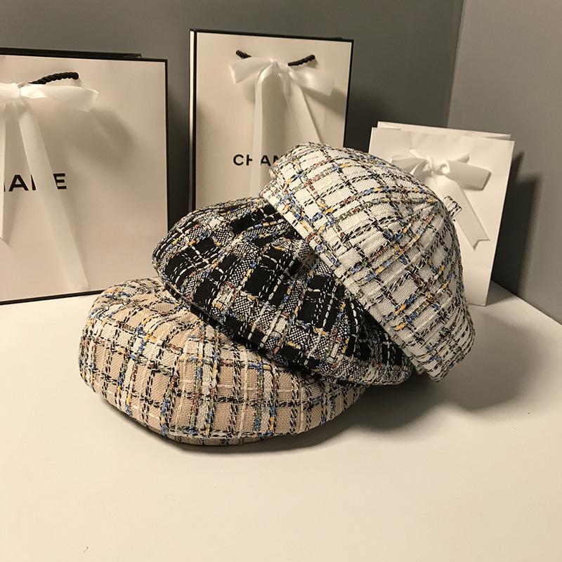 

Berets Women's Autumn And Winter Korean Style Literary Lady Beret Outdoor Wild Retro Striped Painter Hat Fashion Sboy, Black
