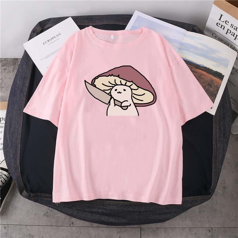 

Men's T-Shirts 2021 Summer Little Mushroom Printed T-Shirt Pure Cotton Neutral 14 Color Round Neck Short Sleeve Cartoon Cute Simple Top, White