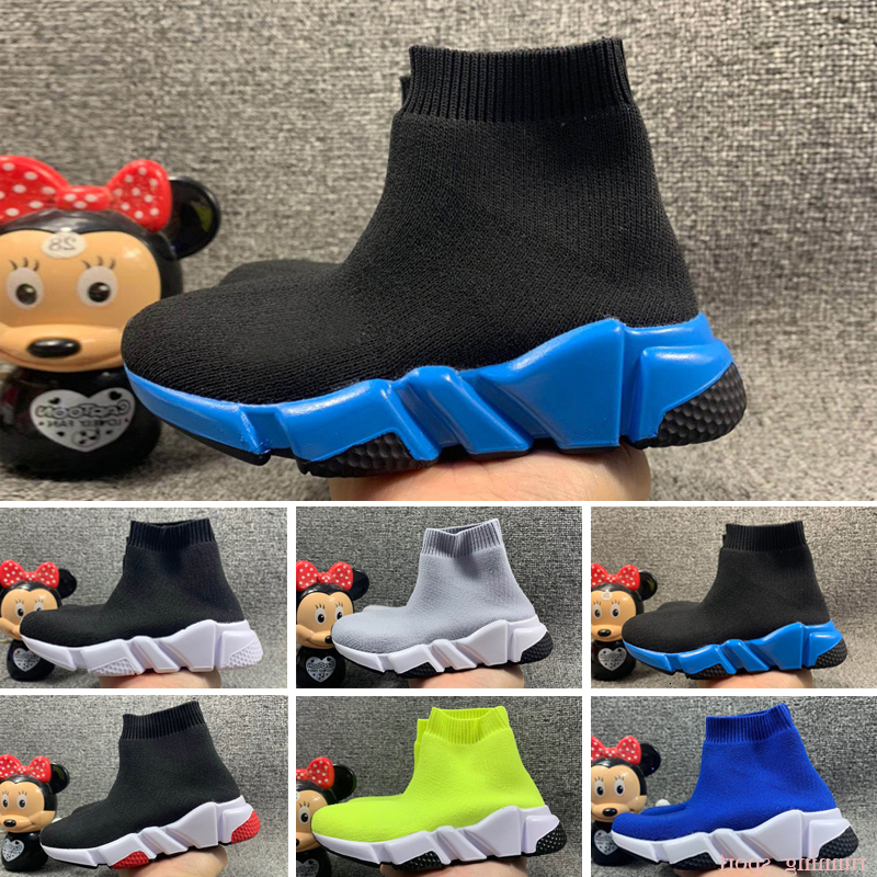 

2020 Kids Fashion Luxury Paris Boys Gilrs Speed Trainer Sock Shoes Triple Black White Red Oreo Stretch-Knit Designer Toddler Sneakers