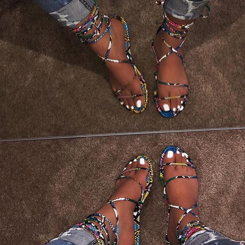 

Women Sandlas Plus Size Sexy Cross Tied Round Head Lace Up Casual PU Female Flats Shoes Ankle Strap Fashion Sandals, Blue