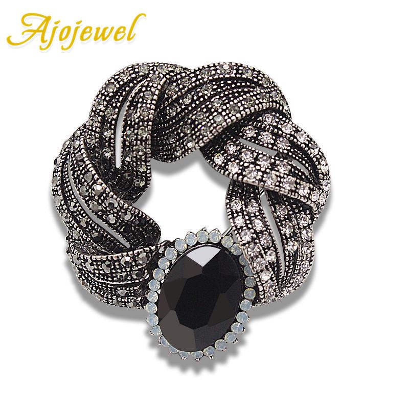 

Pins, Brooches Ajojewel Brand Big Black Crystal For Women Round Flower Full Of Rhinestone Vintage Retro Jewelry Bijoux Femme