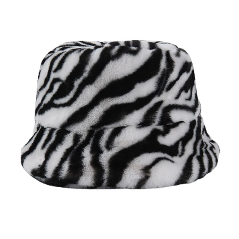 

Wide Brim Hats Women Vintage Leopard Zebra Print Bucket Hat Winter Fuzzy Plush Fisherman Cap XX9D, 6ee302862-c