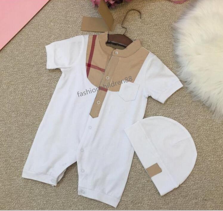 

New newborn set baby clothes long-sleeved Toddler boy girl romper hat Baby Short-sleeved Jumpsuit Kids Boys Girls Rompers cap suit, Plaid#3
