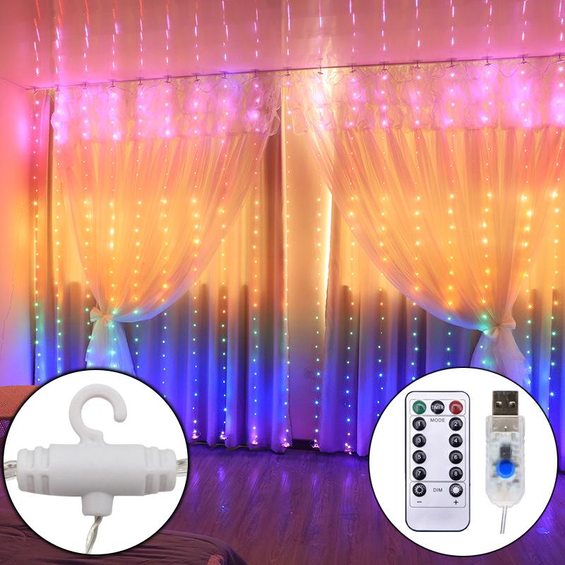 

LED Rainbow Copper wire Curtain Light Christmas Garland String Fairy Lights Indoor For Home Party New Year Wedding Window Decor