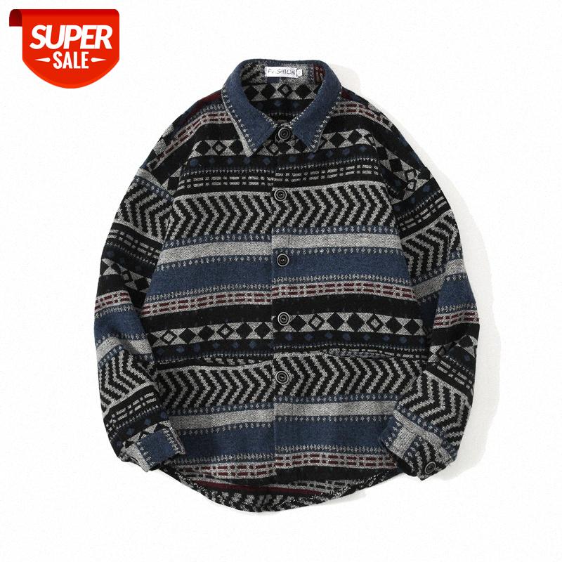 

Ethnic style retro warm plaid shirt men's long-sleeved jacket woolen material thickened youth casual #lM44, White;black