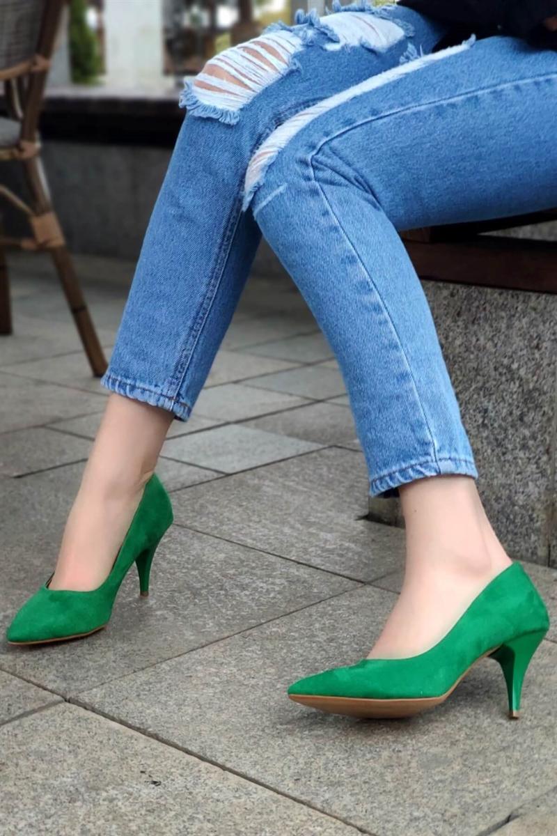 

Dress Shoes Anabelle Suede Grass Green Heels Stiletto, As pic