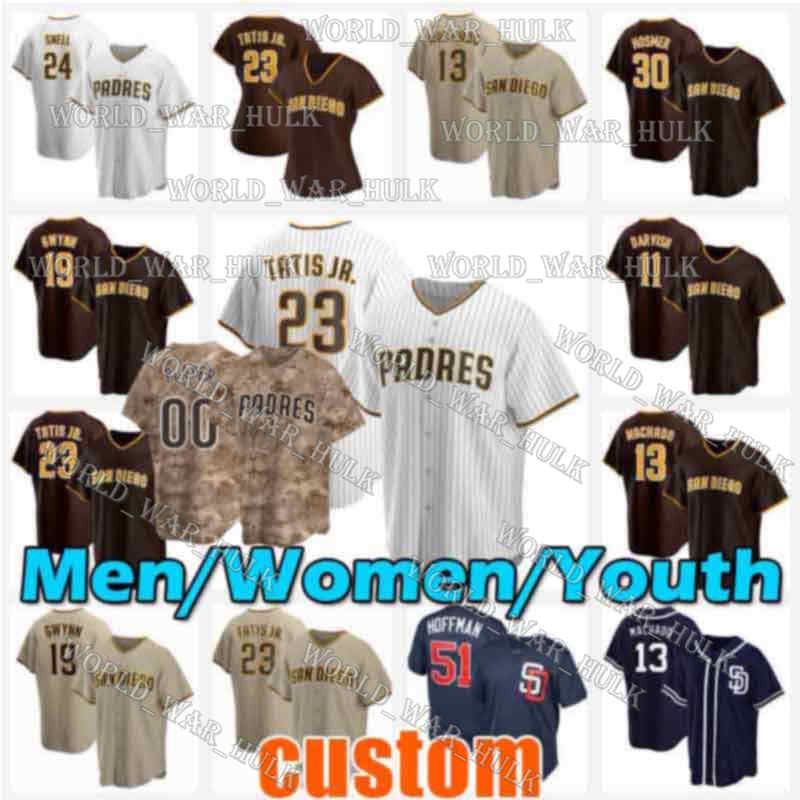 

23 Fernando Tatis Jr Jerseys 13 Manny Machado 9 Jake Cronenworth 11 Yu Darvish Padres 24 Blake Snell 30 Eric Hosmer 17 Victor Caratini Custom Mens Youth Women Baseball, Men custom retro jersey(jiaoshi)