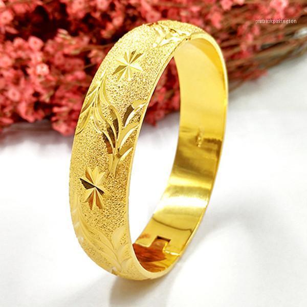 

Bangle 12mm Thick Openable Yellow Gold Filled Pretty Womens Carved Bracelet Diameter 64mm(2.5 Inches)1