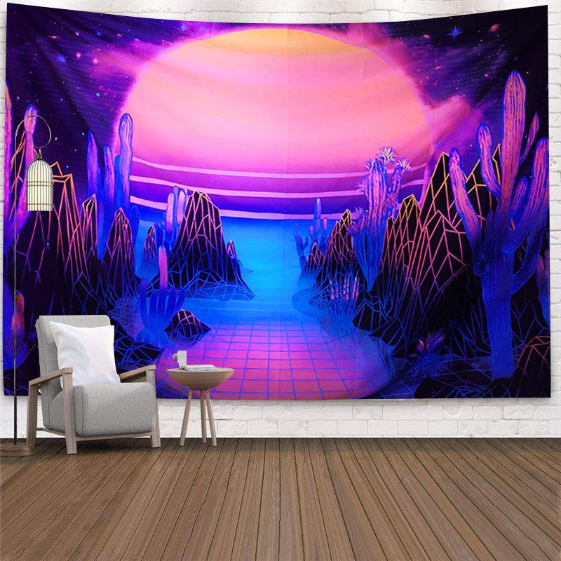 

Tapestries India Fluorescent Mushroom Wall Hanging Tapestry Nature Art Starry Sky Galaxy Carpet Mandala Tapiz