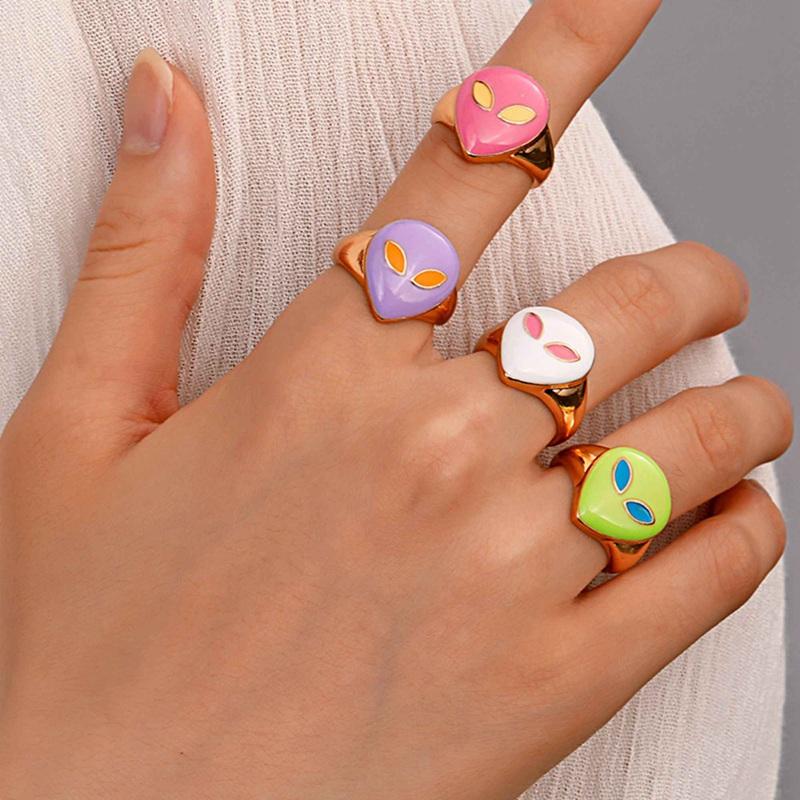 

Cluster Rings Girls Design Alien Ins Cute ET For Women Vintage Enamel Jewelry Children Gifts QW045, Golden;silver