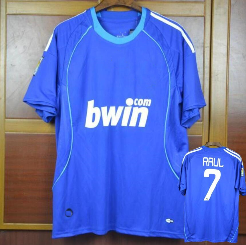 

Thai quality Retro Soccer Jersey 2008 2009 Real Madrid 08 09 Raul Cannavaro Guti Robben Football Shirts Vintage Running Jerseys, 2008 09 away blue