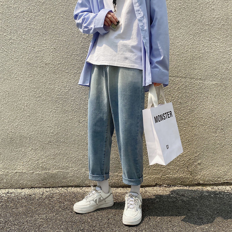 

2021 New Men's Loose Straight Casual Pants Cargo Pocket Wash Gradient Color Jeans Fashion Trendy Biker Denim Trousers Size -3xl Sfhf, Blue