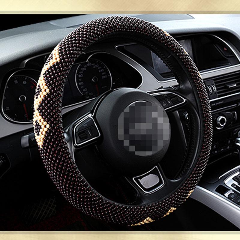

Steering Wheel Covers Car Cover Durable Wooden Beads Cool Non-Slip Leather Accesorios Para Auto Cubre Volante Assessoires Volant