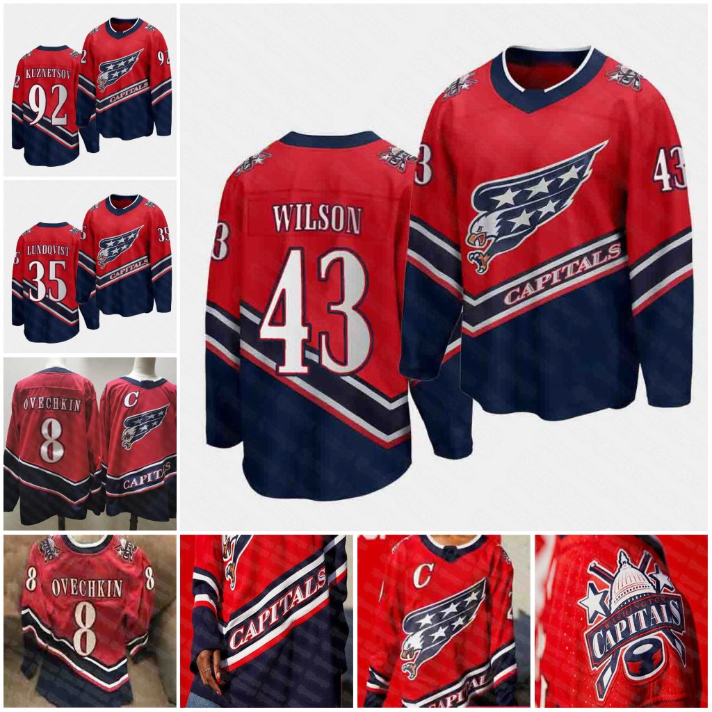 

Washington Capitals Tom Wilson 2021 Reverse Retro Jerseys Henrik Lundquist Yevgeny Kuznetsov Niklas Beckstrom Ilya Kovalchuk 19 Beckstrom je, Black;red