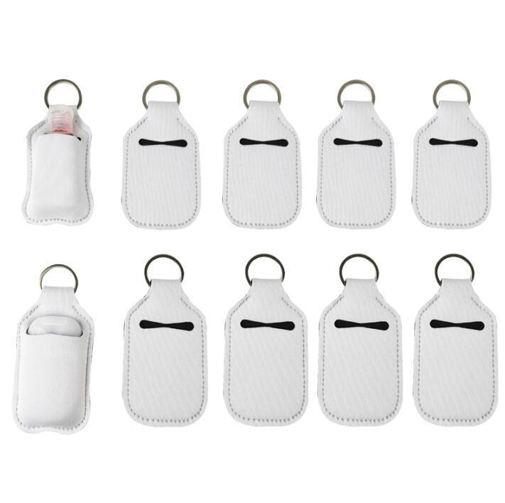 

Sublimation Blanks Refillable Neoprene Hand Sanitizer Holder Favor Cover Chapstick Holders With Keychain For 30ML Flip Cap Containers Travel Bottle YFAW1153
