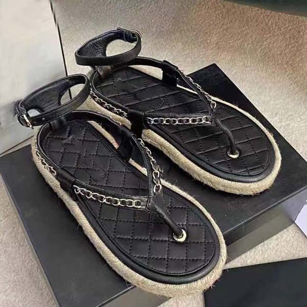 

Luxury Designer Sandals Women's Beach Shoes Calf Leather Classic Fashion Platform Slipper Size 35-41 With box, Black