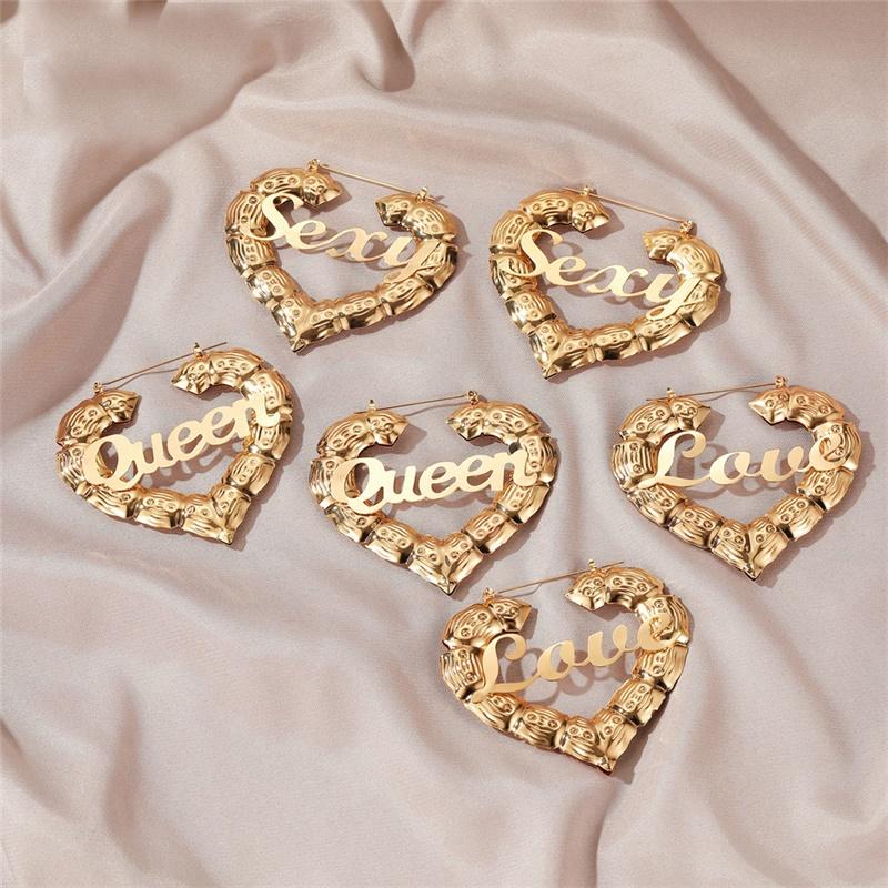 

Dangle & Chandelier Fashion Peach Heart Letter Earrings Jewelry Retro Love Big Love, Queen, Sexy Women's Gift