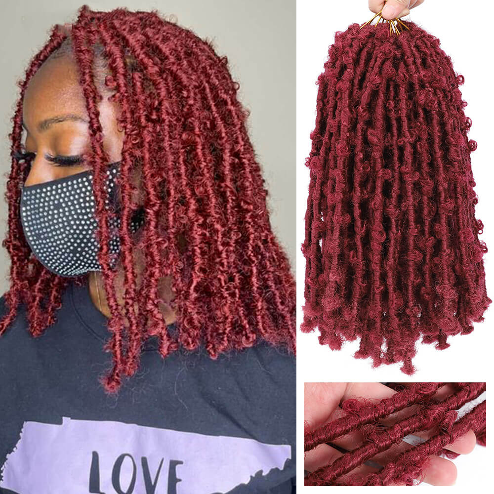 Butterfly Faux Locs Synthetic Crochet Braids Hair Extensions Crochet Braiding Hair Messy Soft Locs 12Inch 12Roots Black Red-image-731841537