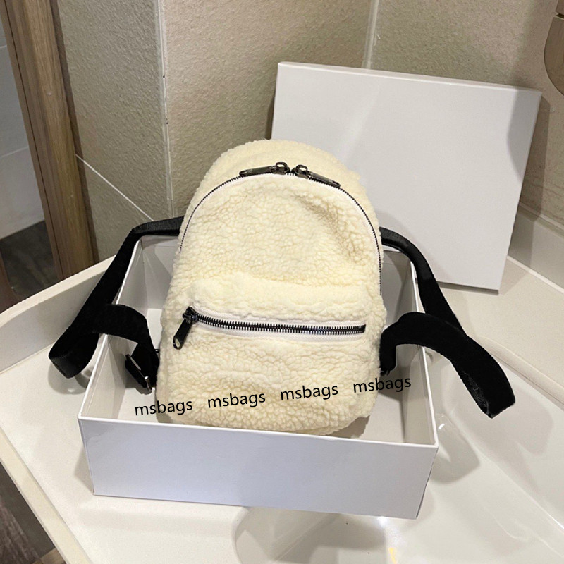 

Women White Furry School Bags Designer Mini Fur Backpacks Lady Soft Winter Back Packs Shoulder Purses Girls Cute Crossbody top quality, 14*8*16cm