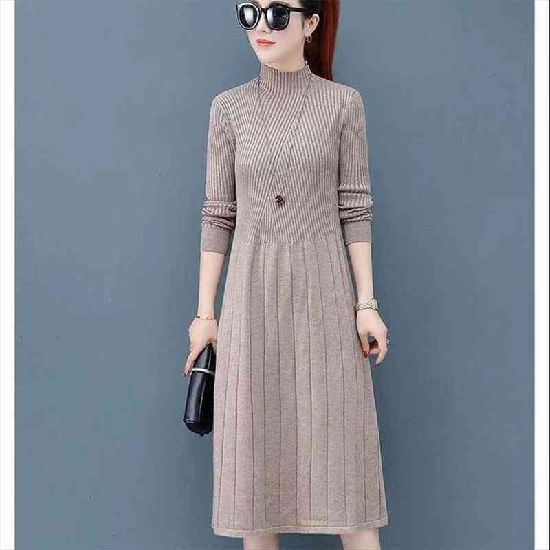 

fashion women autumn winter long sweater pullovers warm knitted sweaters dress pullover lady turtleneck women, White;black