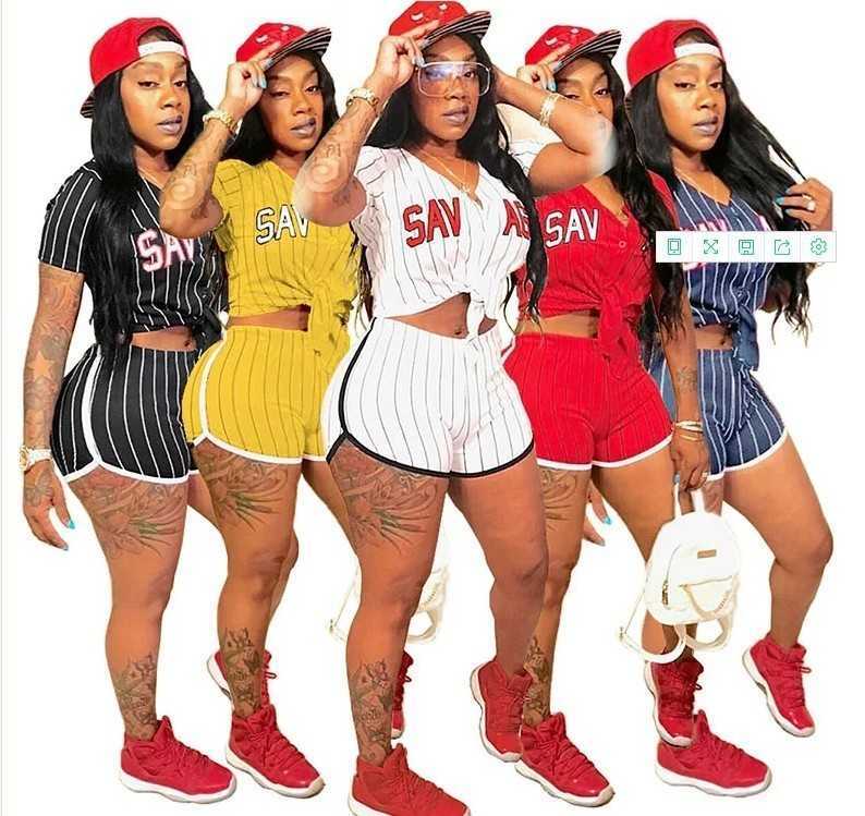 

2021 Women Casual 2 Piece Tracksuits Matching Sets Plus Size Summer Clothes Letter Striped Top And Biker Shorts Fashion Sport Sweat Suits, 02