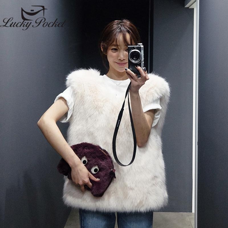 

Women's Fur & Faux Women Autumn Winter Fashion Short Solid Color Keep Warm Lmitate Sleeveless Plush Coat Sofe Plus Size ZY56, Black