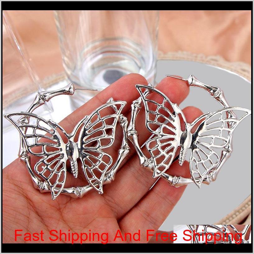 

Trendy New Simple Hollow Butterfly Bamboo Hoop Earrings For Women Silver Color Geometric Earrings 2020 Punk Hiphop Jewelry Ielp8 8Vfsj, Golden;silver