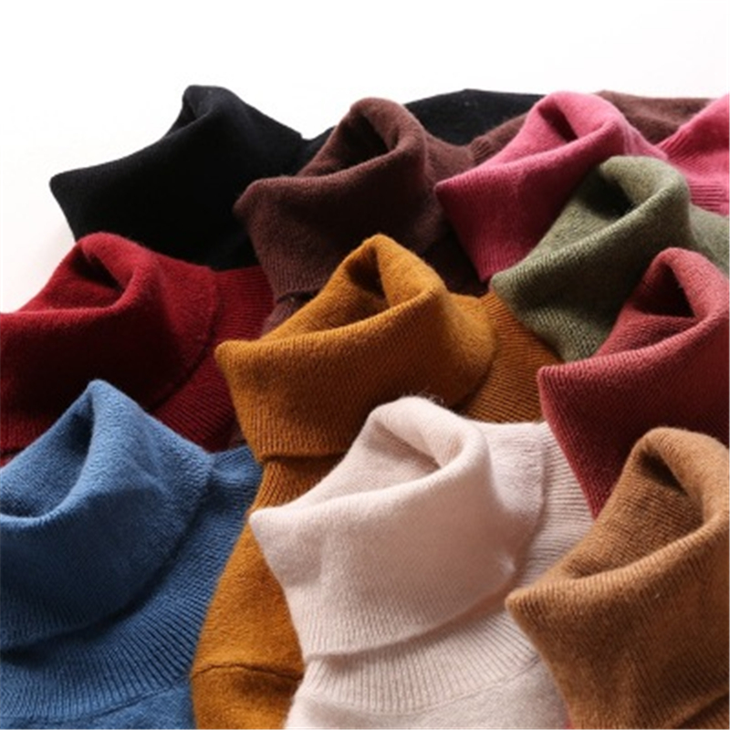 

autumn winter female Knitted Cashmere sweater women thickening turtleneck pull femme sweaters and pullovers, Rose red