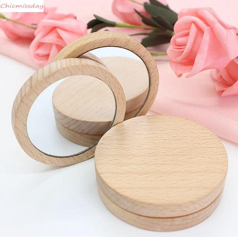 

Wood Small Round Mirror Portable Pocket Mirror Wooden Mini Makeup Mirror Wedding Party Favor Gift Custom Logo