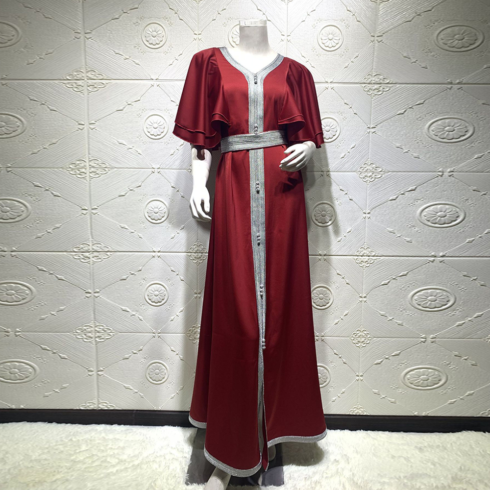 Abaya Dubai Turkey Arabic Hijab Muslim Satin Dress Islam Clothing Dinner Dresses Abayas For Women Robe Femme Musulman De ModePlus size cloth-image-701193887