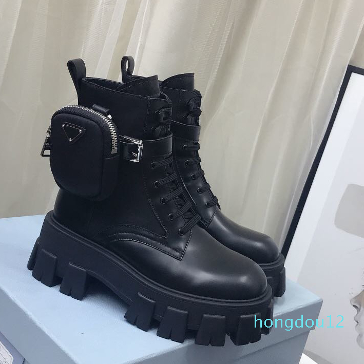 

New women combat boots Leather and Nylon Boots Martin shoes Removable Black Pouch attach ankle combat boots for Women Outdoor Booties Shoes