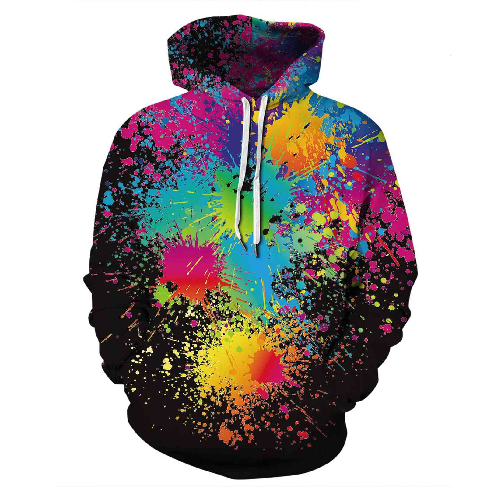 

Fleeces Sweater Hoodie HoodyAutumn and winter color splashing ink 3D digital printing Hooded Sweater long sleeve loose Pullover for female lovers, Black splash guard