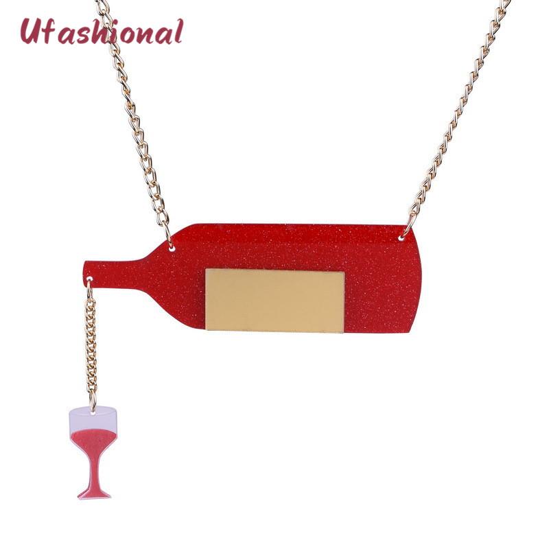 

Pendant Necklaces Wholesale Fashion Bomb Hip Hop Jewelry Red Wine Cup Fanny Cut Necklack Acrylic Women Punk Bisuteria Mujer Collier Bijoux