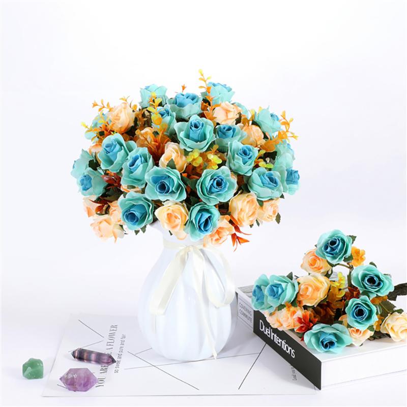 

Decorative Flowers & Wreaths 12 Head Rich Rose Two-Color Diamond Artificial Flower Small Bouquet Wedding Home Living Room Office Desk Decora