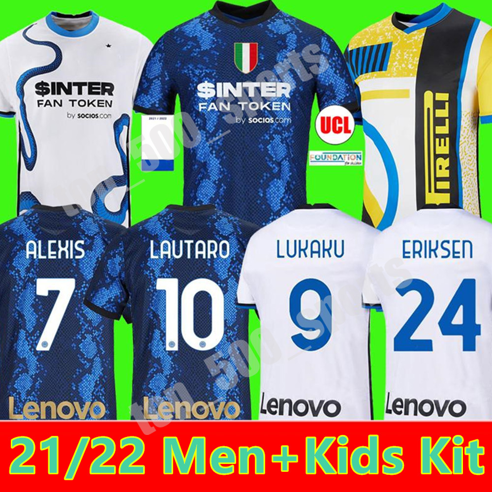 

21 22 INTER jerseys VIDAL BARELLA MILAN LAUTARO ERIKSEN ALEXIS soccer football shirt 2021 2022 uniforms men + kids kit away 4th fourth, Black