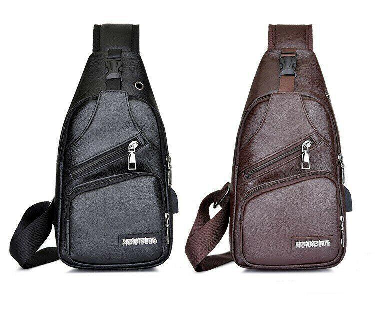 

fashion men's shoulder bag sling chest pack pu leather usb charging sports crossbody uk
