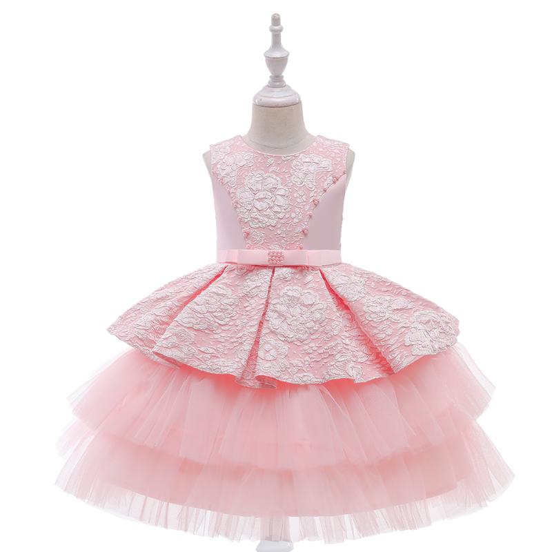 

Girl's Dresses Kids Flower Princess For Girls Children Party Wedding Cake Lace Dress Costume Elegant Evening Birthday Bow Clothes, Red;yellow