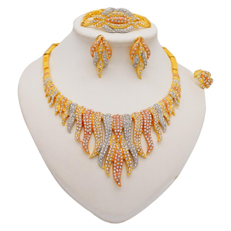 

Earrings & Necklace Jewellery Set Dubai African Bridal Gifts Wedding Ornament Jewelry Sets For Women Gold Color, Silver