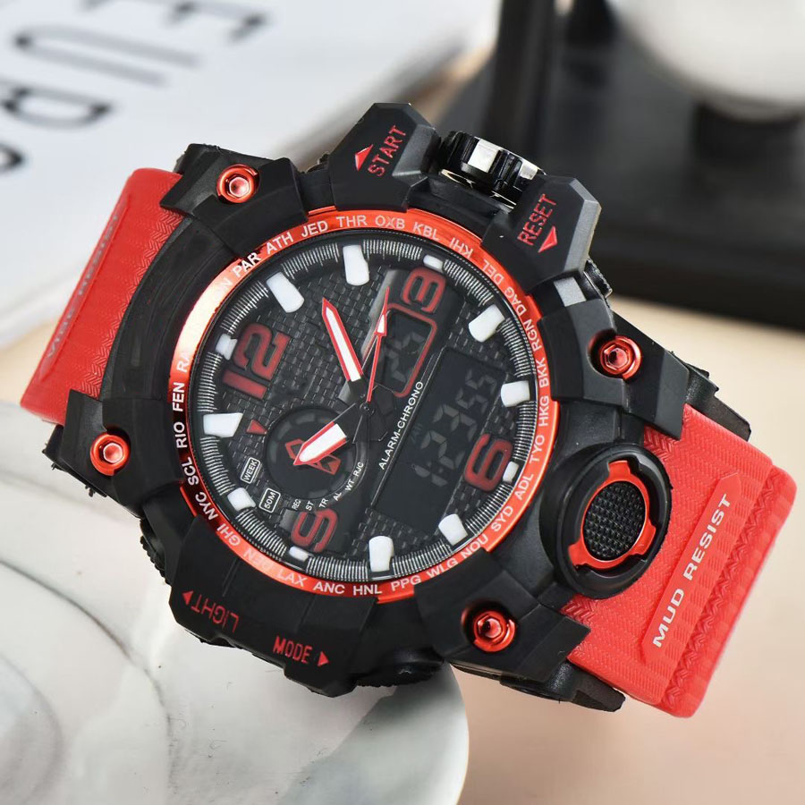 

Fashion Brand Watches Men Boy Rubber strap LED Multifunction Waterproof wrist watch Shoc GA15, Black blue