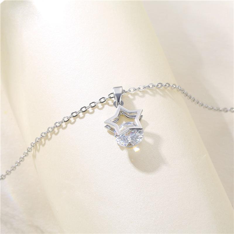 

Pendant Necklaces Vintage Silver Color Clavicle Chain Necklace Female Cute Star White Round Zircon Minimalist For Women